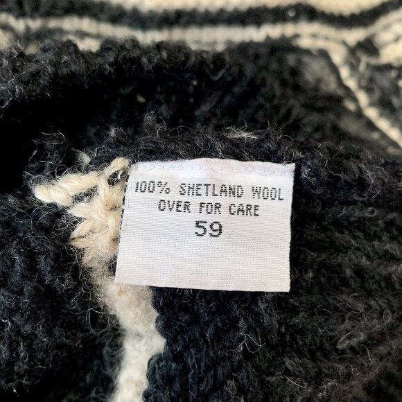 Vintage Giordano Wool Sweater Cowl Neck Striped Black White Fisherman Cozycore - Picture 9 of 11